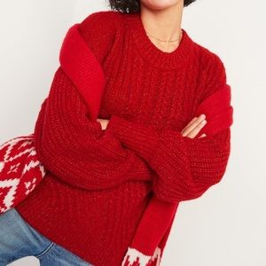 Cozy Cable-Knit Blouson-Sleeve Sweater